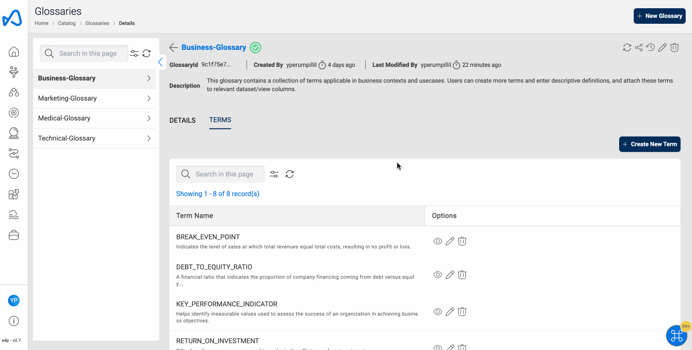 Glossaries Term Updation Deletion