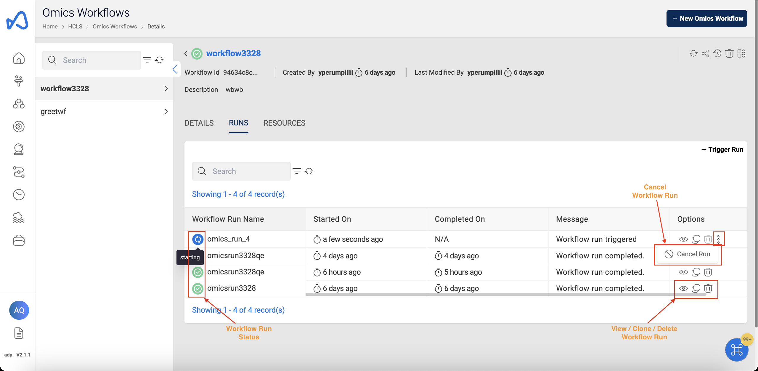 Omics Workflow Runs